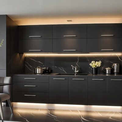 Meble Kuchenne Pure Line 240cm CZARNY MAT Kuchnia Blat Szafki 2,4m