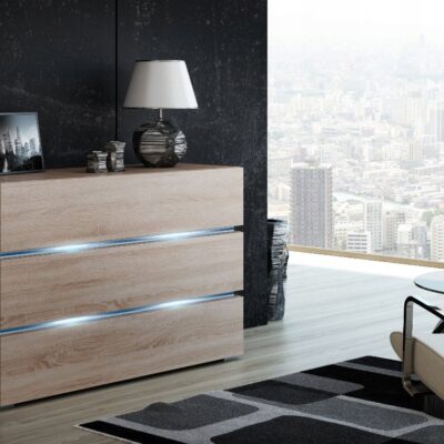 NOWOCZESNA KOMODA SHINE 120CM dąb sonoma szuflady oświetlenie LED duża