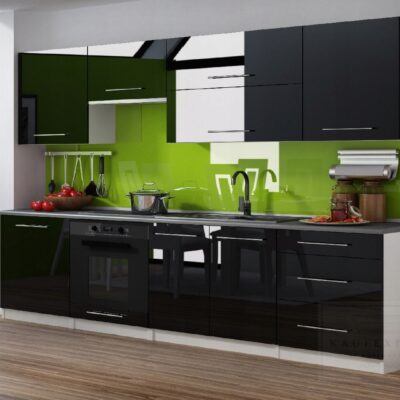 MEBLE KUCHENNE KUCHNIA ZESTAW SZAFKI BLAT LINDA 2,4 M CZARNY POŁYSK MDF