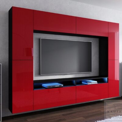 Meblościanka CINEMA Czerwony Połysk /Czarny MDF 280cm meble pokojowe salon