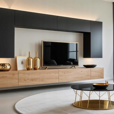 Meblościanka Nicea Czarny Mat/Dąb Craft Złoty 300 cm meble do salonu