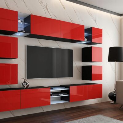 Meblościanka Edge Czerwony Połysk / czarny 270 cm meble pokojowe do salonu