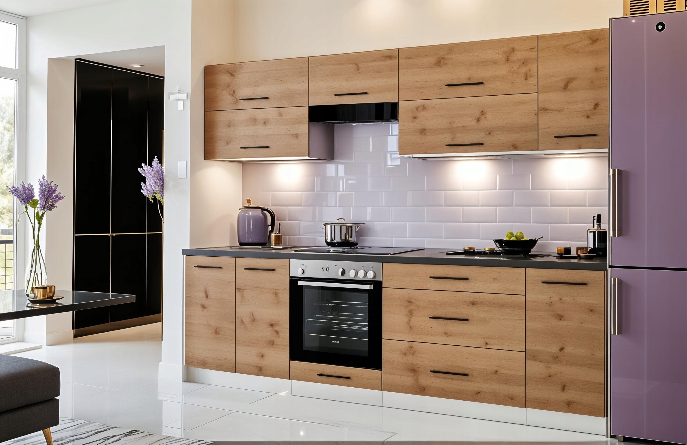 Meble Kuchenne SOPHIE 260cm DĄB WOTAN Kuchnia Blat Szafki 2,6M zestaw