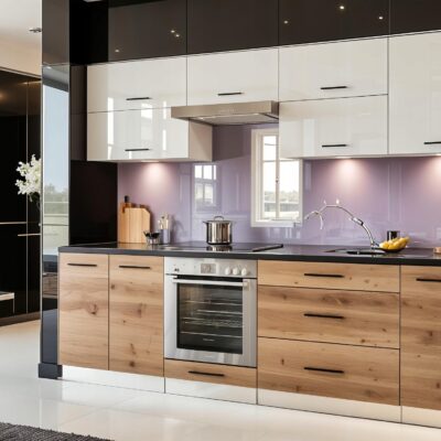 Meble Kuchenne SOPHIE 260cm BIAŁY POŁYSK/DĄB WOTAN Kuchnia Blat Szafki 2,6M