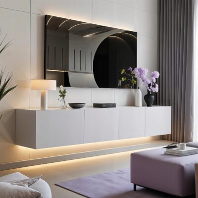 Szafka RTV PARIS BIAŁY MAT 200 cm wisząca meble do salonu oświetlenie LED