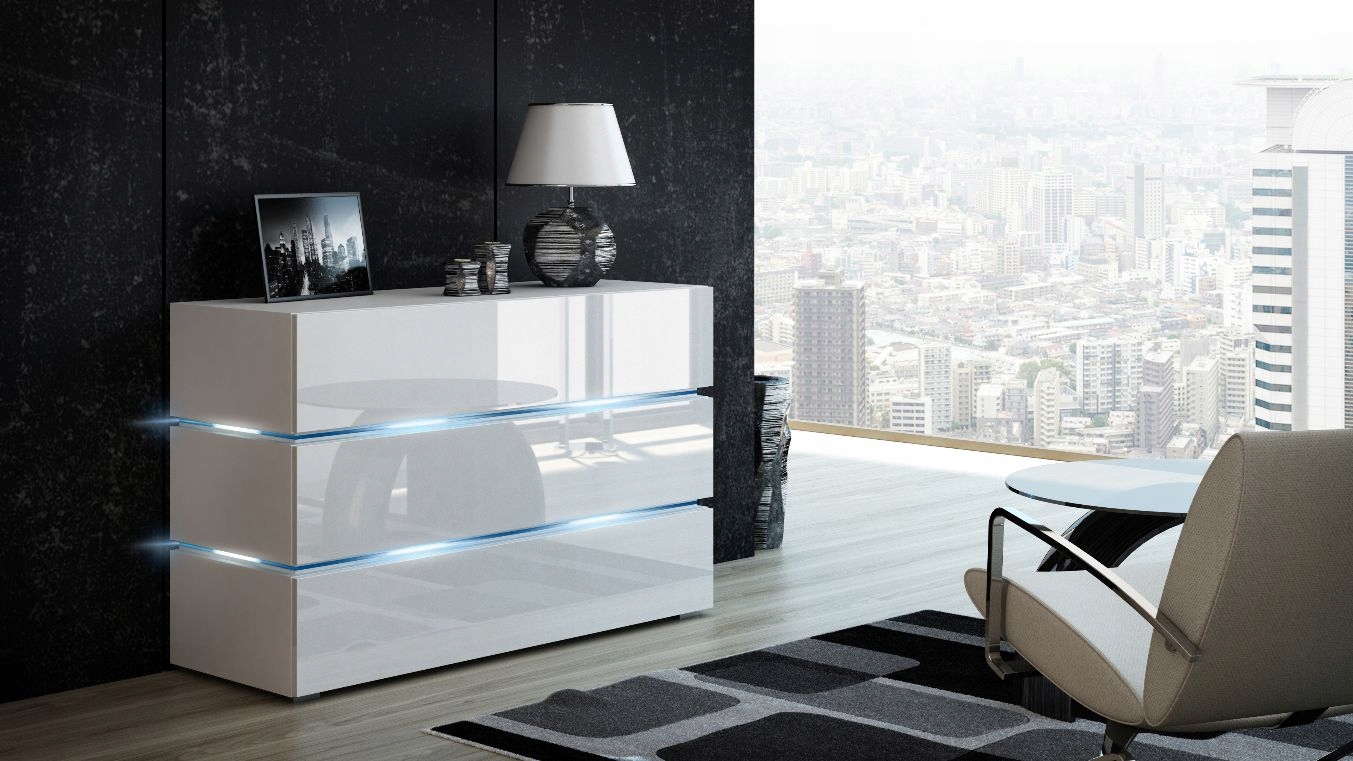 NOWOCZESNA KOMODA SHINE 120CM dąb craft złoty szuflady oświetlenie LED - obrazek 2