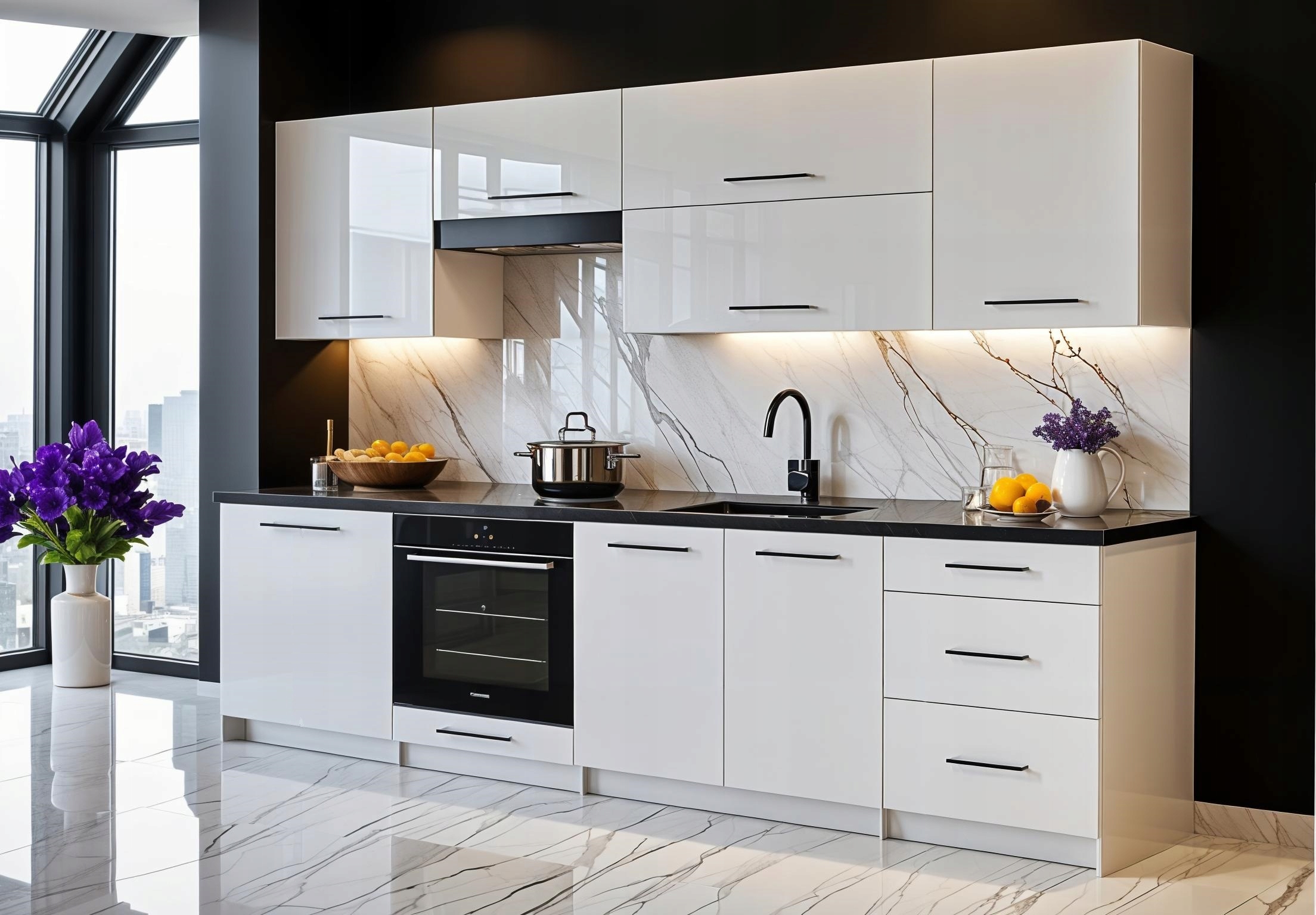 BEZ BLATU Meble kuchenne Linda 2,4 M biały połysk 240cm MDF