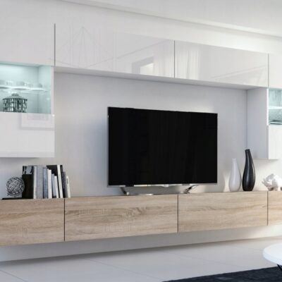 Meblościanka Flow Biały Połysk / Sonoma 300 cm meble pokojowe do salonu