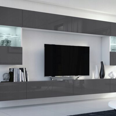 Meblościanka Flow Szary Połysk / Biały 300 cm meble pokojowe do salonu