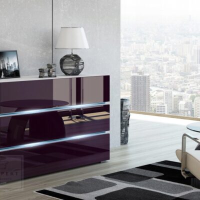 NOWOCZESNA KOMODA SHINE 120CM fioletowy połysk/biały oświetlenie LED