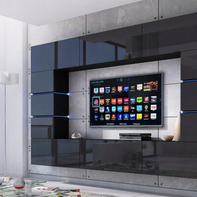 Meblościanka Bloom Czarny Połysk/CzarnyMDF 264 cm meble pokojowe do salonu