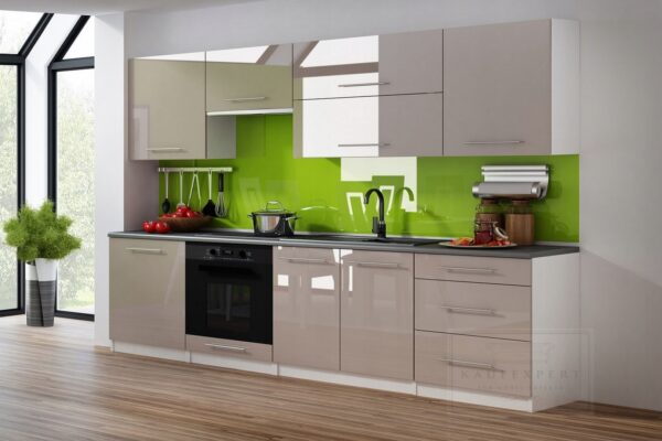 MEBLE KUCHENNE KUCHNIA ZESTAW BLAT LINDA 2,4 M BEŻOWY POŁYSK 240cm MDF