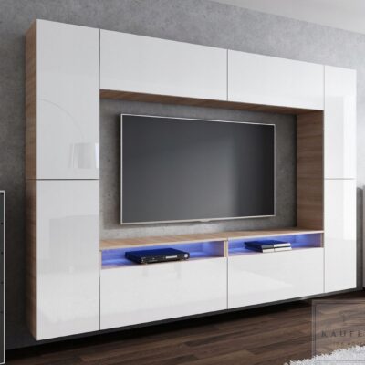 Meblościanka CINEMA Biały Połysk / Sonoma MDF 280cm meble pokojowe salon