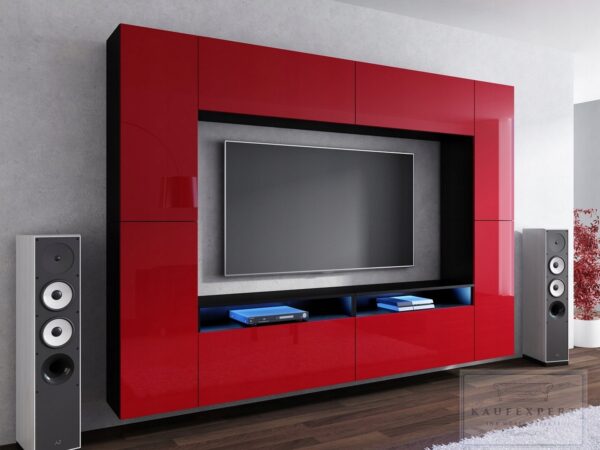 Meblościanka CINEMA Biały Połysk / Czarny MDF 280cm meble pokojowe salon - obrazek 3
