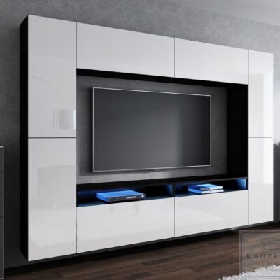 Meblościanka CINEMA Biały Połysk / Czarny MDF 280cm meble pokojowe salon