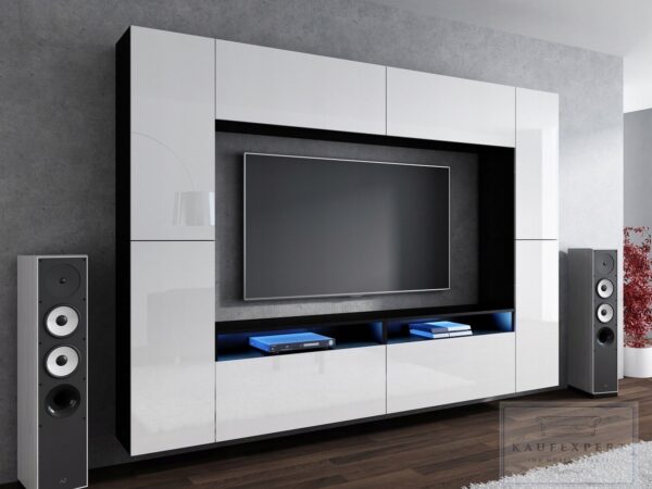 Meblościanka CINEMA Biały Połysk / Czarny MDF 280cm meble pokojowe salon