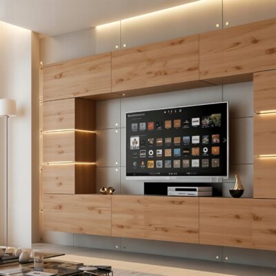 Meblościanka Bloom dąb craft złoty 264 cm meble pokojowe do salonu