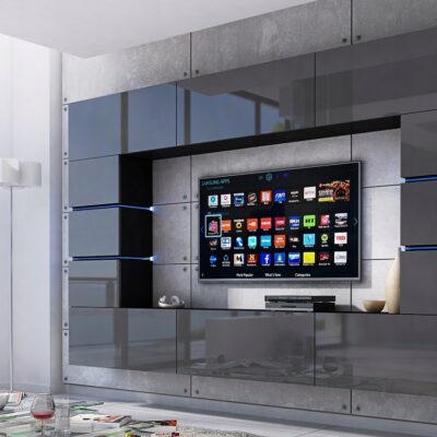 Meblościanka Bloom Szary Połysk /Czarny MDF 264 cm meble pokojowe do salonu