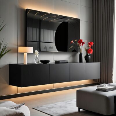 Szafka RTV PARIS CZARNY MAT 200 cm wisząca meble do salonu oświetlenie LED