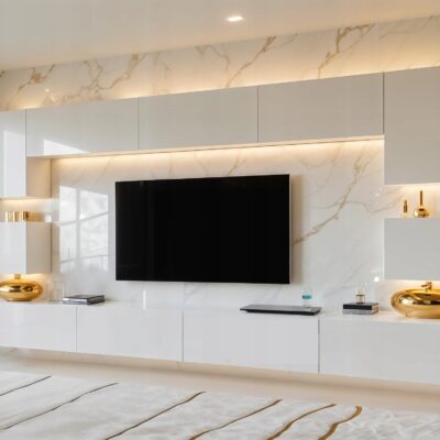 Meblościanka RIVA BIAŁY POŁYSK 308cm meble pokojowe do salonu