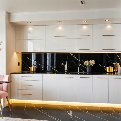 Meble Kuchenne Pure Line 280cm BIAŁY POŁYSK MDF Kuchnia Blat biała 2,8M