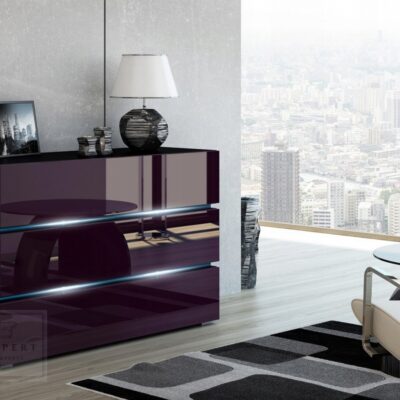 NOWOCZESNA KOMODA SHINE 120CM fioletowy połysk/czarny oświetlenie LED