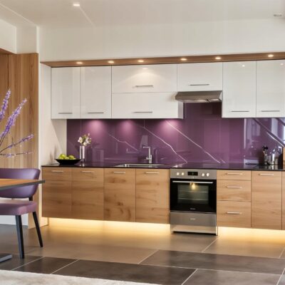 Meble Kuchenne LARA 320cm BIAŁY POŁYSK/ DĄB WOTAN Blat Kuchnia 3,2 M