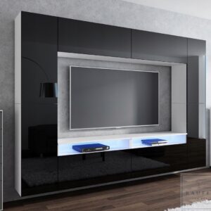 Meblościanka CINEMA Czarny Połysk /Biały MDF 280cm meble pokojowe salon