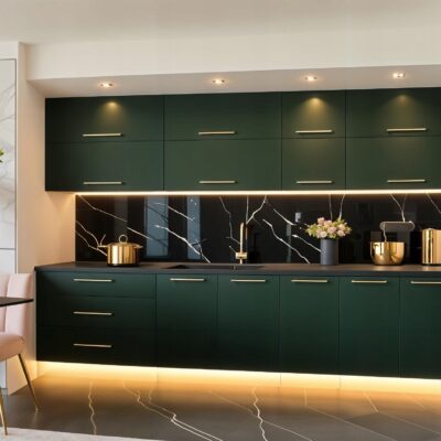 Meble Kuchenne Pure Line 280cm BUTELKOWA ZIELEŃ Kuchnia Blat Szafki 2,8m