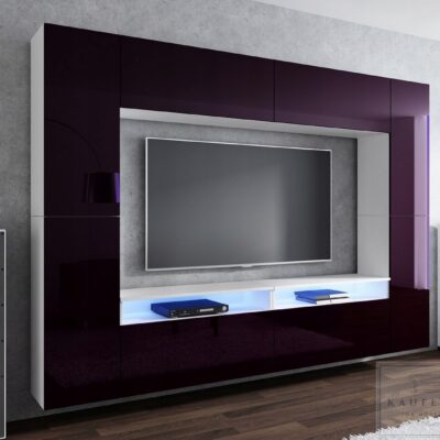 Meblościanka CINEMA Fioletowy Połysk /Biały MDF 280cm meble pokojowe salon