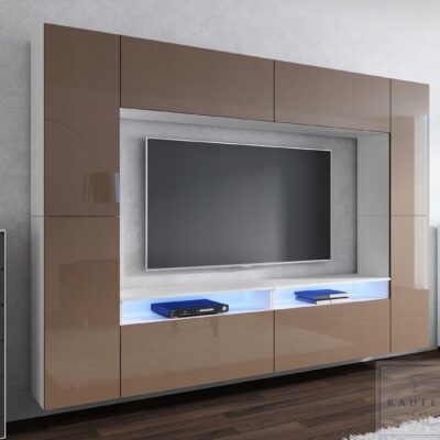Meblościanka CINEMA Capuccino Połysk /Biały MDF 280cm meble pokojowe salon