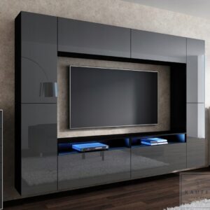 Meblościanka CINEMA Szary Połysk /Czarny MDF 280cm meble pokojowe salon