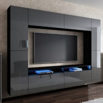 Meblościanka CINEMA Szary Połysk /Czarny MDF 280cm meble pokojowe salon