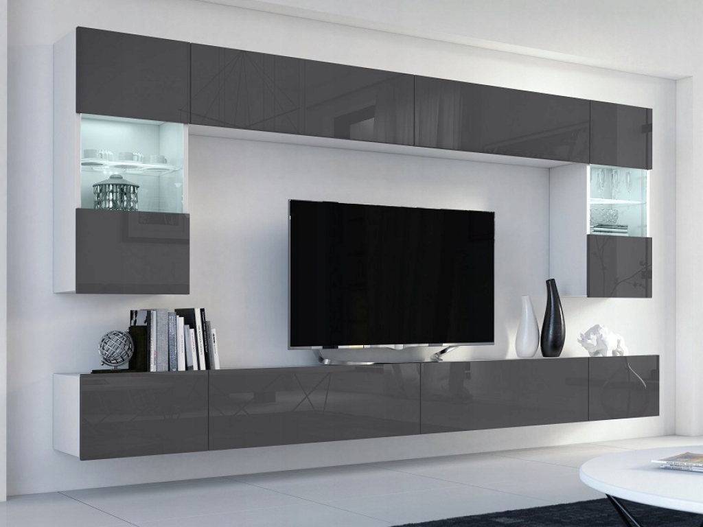 Meblościanka Flow Szary Mat 300 cm meble pokojowe do salonu oświetlenie LED - obrazek 4