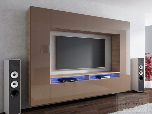 Meblościanka CINEMA Capuccino Połysk /Biały MDF 280cm meble pokojowe salon - obrazek 2