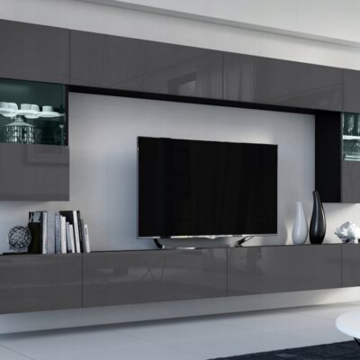 Meblościanka Flow Szary Połysk / czarny 300 cm meble pokojowe do salonu