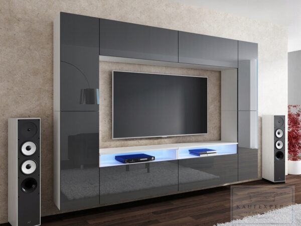 Meblościanka CINEMA Biały Połysk / Czarny MDF 280cm meble pokojowe salon - obrazek 4
