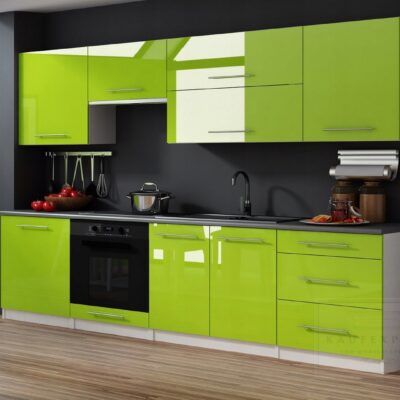 MEBLE KUCHENNE KUCHNIA ZESTAW SZAFKI BLAT LINDA 2,6 M OLIWKOWY POŁYSK MDF