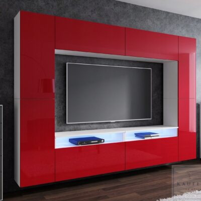 Meblościanka CINEMA Czerwony Połysk /Biały MDF 280cm meble pokojowe salon