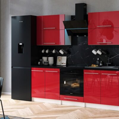 MEBLE KUCHENNE KUCHNIA ZESTAW SZAFKI BLAT EMMA 2,8 M CZERWONY POŁYSK MDF