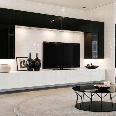 Meblościanka Nicea Biały,Czarny Połysk /mat 300 cm meble pokojowe do salonu