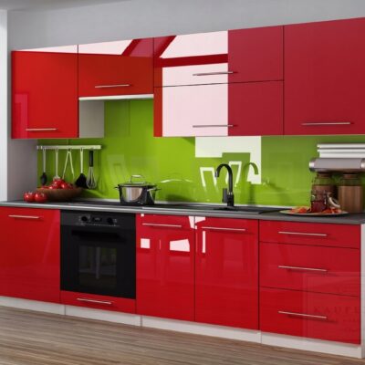 MEBLE KUCHENNE KUCHNIA ZESTAW SZAFKI BLAT LINDA 2,4 M CZERWONY POŁYSK MDF