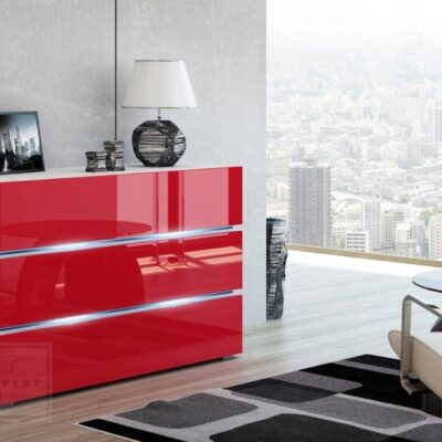 NOWOCZESNA KOMODA SHINE 120CM czerwony połysk/biały