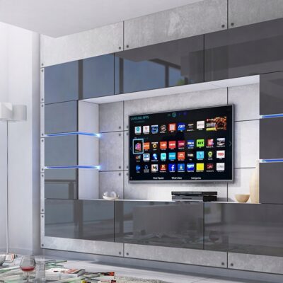 Meblościanka Bloom Szary Połysk /Biały MDF 264 cm meble pokojowe do salonu