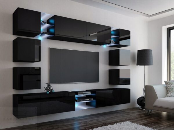Meblościanka Edge Czarny Połysk 270 cm meble pokojowe do salonu