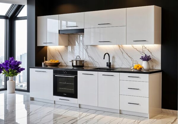 MEBLE KUCHENNE KUCHNIA ZESTAW BLAT LINDA 2,4 M BIAŁY POŁYSK 240cm MDF