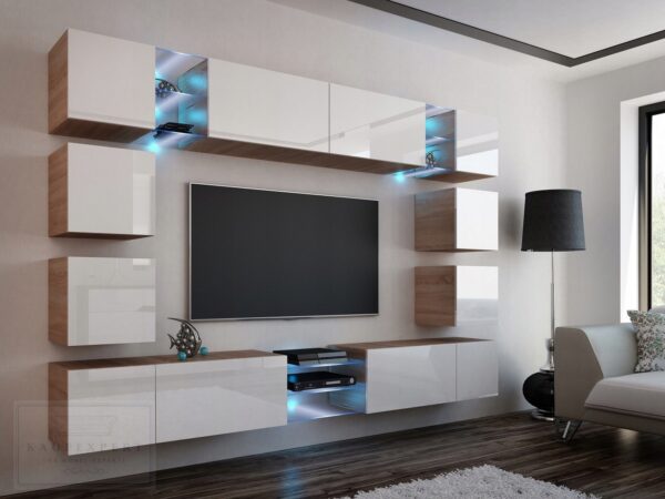 Meblościanka EDGE Biały Połysk /Sonoma 270 cm meble pokojowe do salonu
