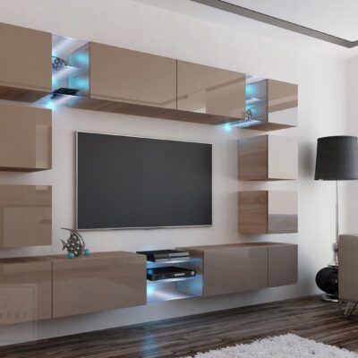 Meblościanka EDGE Capuccino Połysk /sonoma 270cm meble pokojowe do salonu