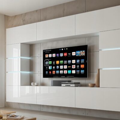 Meblościanka Bloom Biały Połysk MDF 264 cm meble pokojowe do salonu biała