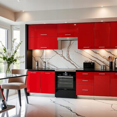 Meble Kuchenne LARA 260cm CZERWONY POŁYSK Kuchnia czerwona Blat Szafki 2,6M